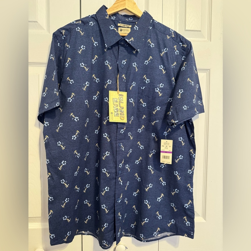 Haggar Navy Blue Men's Casual Shirt with Floral Pattern